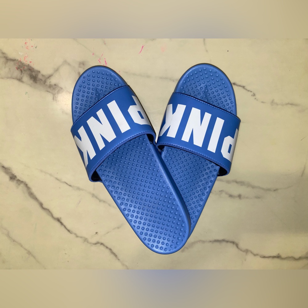 PINK Victoria Secret blue slides WORN ONCE